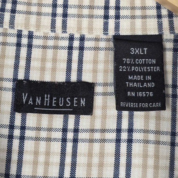 Van‎ Heusen Mens Short Sleeve Shirt 3XLT Brown Blue Plaid Pocket Cotton/Poly - Picture 10 of 16